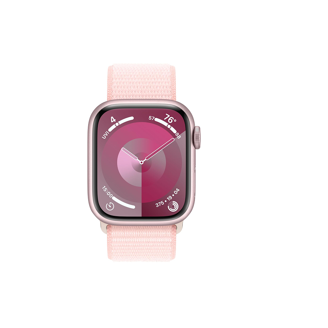 Apple Watch Series 9 (GPS) هيكل من الألومنيوم باللون الوردي مقاس 41 ملم مع حزام رياضي باللون الوردي Apple Watch Series 9 (GPS) هيكل من الألومنيوم باللون الوردي مقاس 41 ملم مع حزام رياضي باللون الوردي